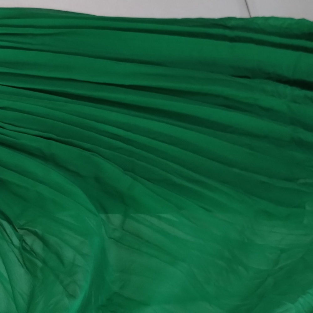 Elegant Floral Embroidered Green Sleeveless Dress Pleated Vibrant Colorful Chic - Picture 4 of 11